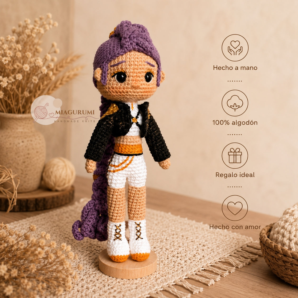Amigurumi Rumi - Huntrix k-Pop Demon Hunters versión Golden